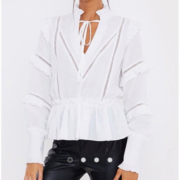 In The Style x Lorna Luxe ruffle trim blouse in white Size 20 New - Picture 1 of 16